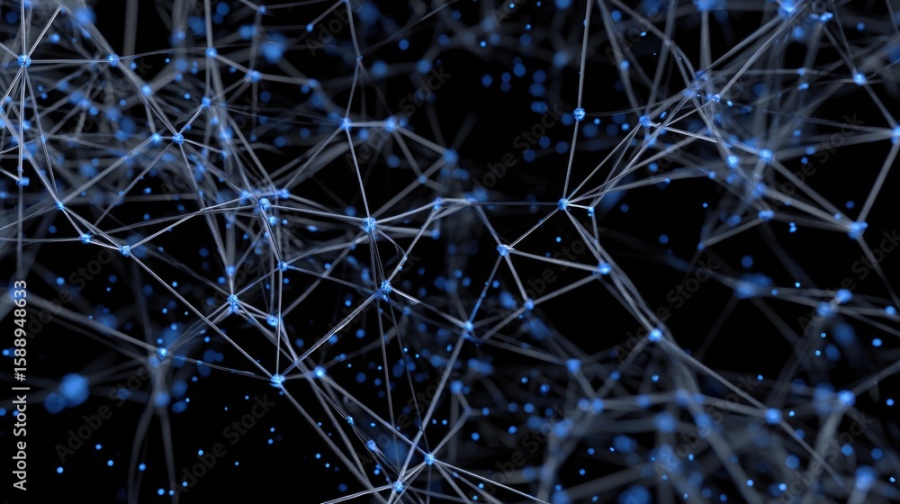 Poster d-rendered ai neural network structure illuminated on a dark digital background, symbolizing advance