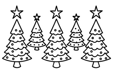 Christmas Tree Set with Star Minimal Line Art Vector