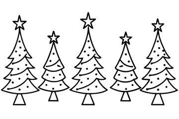 Christmas Tree Set with Star Minimal Line Art Vector