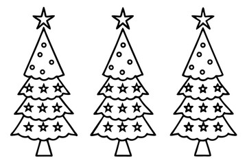 Christmas Tree Set with Star Minimal Line Art Vector