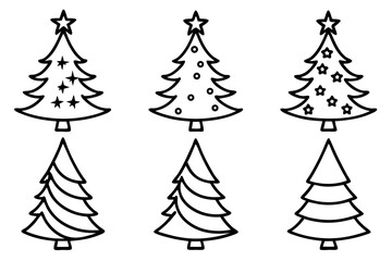 Christmas Tree Set with Star Minimal Line Art Vector