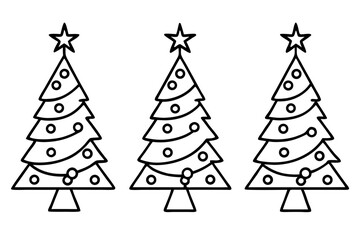 Christmas Tree Set with Star Minimal Line Art Vector
