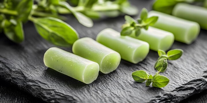 Refreshing Green Mint Candies on Dark Stone