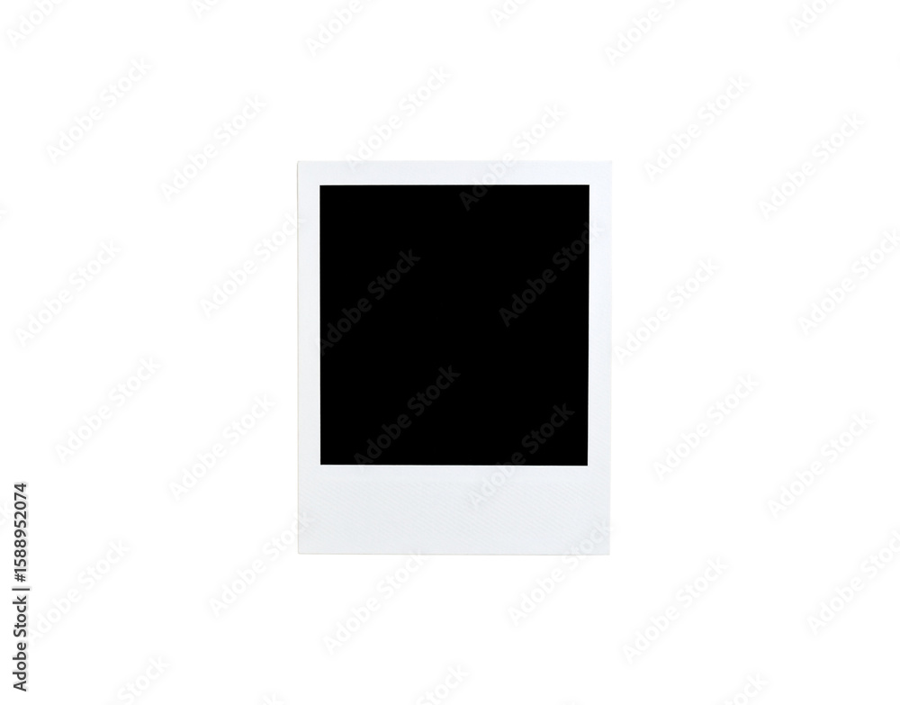 Poster vintagestyle blank white instant photo frame with a textured border and empty center.