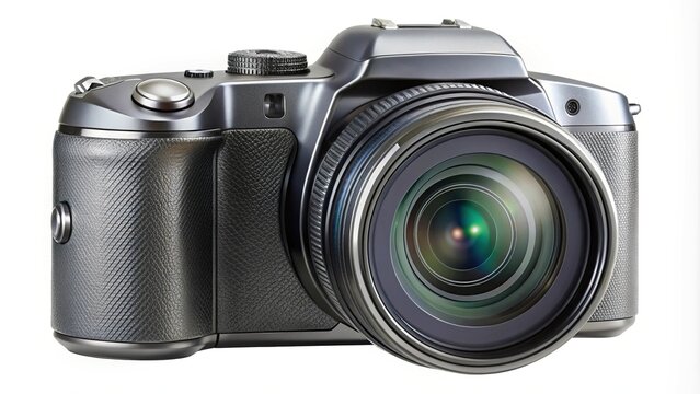 Fototapeta Sleek Grey Digital Camera with Large Lens and Detailed Texture Design