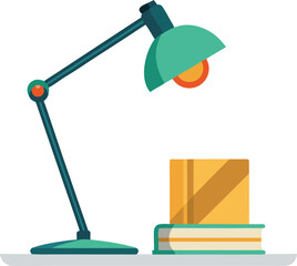 flat vector reading lamp beside open notebook with soft light,
