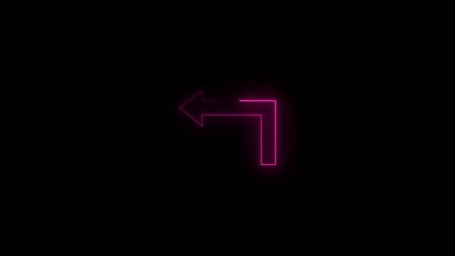 neon symbol of arrow left animation on black background.A glowing arrow left inside a circular border on a black background.4k, video, black, background.,