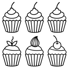 Cupcake Celebration Line Art Icon Set