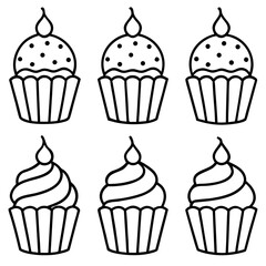 Cupcake Celebration Line Art Icon Set