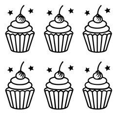 Cupcake Celebration Line Art Icon Set
