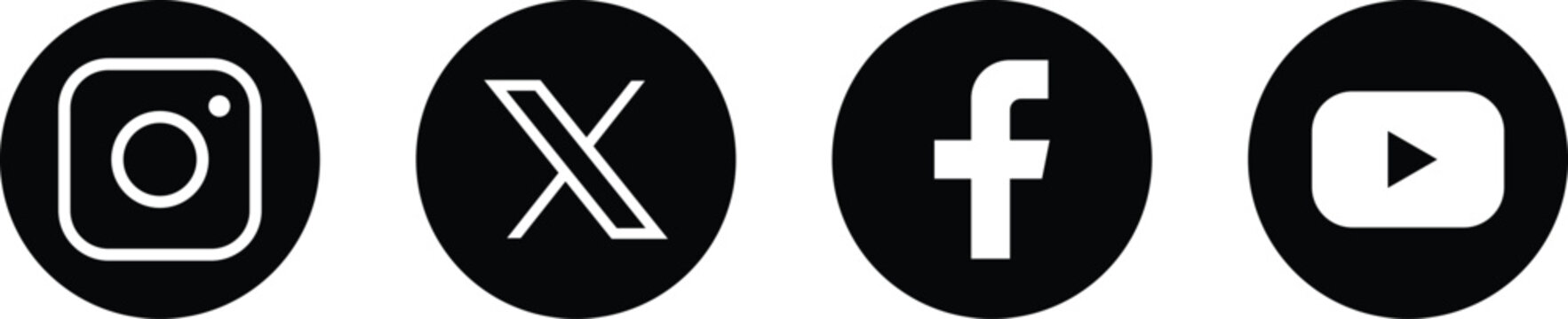 Set of facebook x instagram and youtube icons. Social media icons. Black colored set. illustration