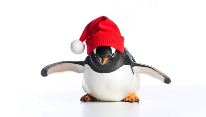 Obraz premium A penguin wearing a Santa hat