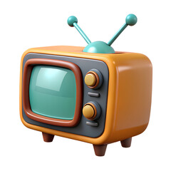 A retro orange television with green screen and antenna evokes nostalgia for classic media isolated on transparent background