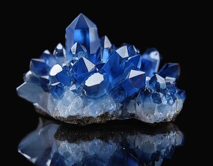 raw sapphire cluster on a flat black background deep blue crystalline structure luxury mineral shot