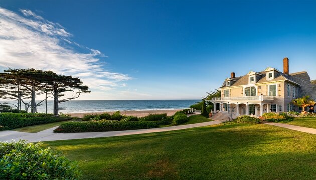 mediterranean inspired villa with a sprawling garden and a private beach access in the exclusive hamptons new york
