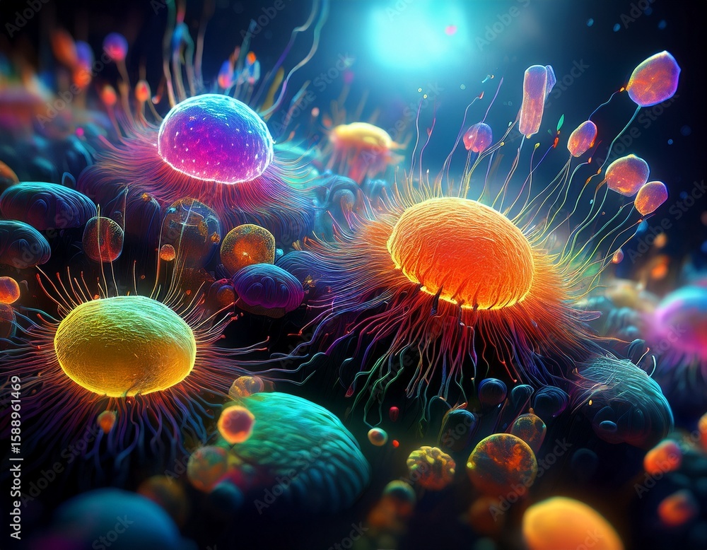 Aufkleber microscopic view of protozoan parasites interacting with microbes illuminated by digital holograms b