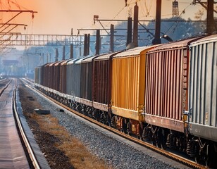 Fototapeta premium train moves by rail delivery of goods by freight train train carriages at the station