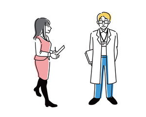 医療従事者の男性と事務員の女性の全身ベクターイラスト