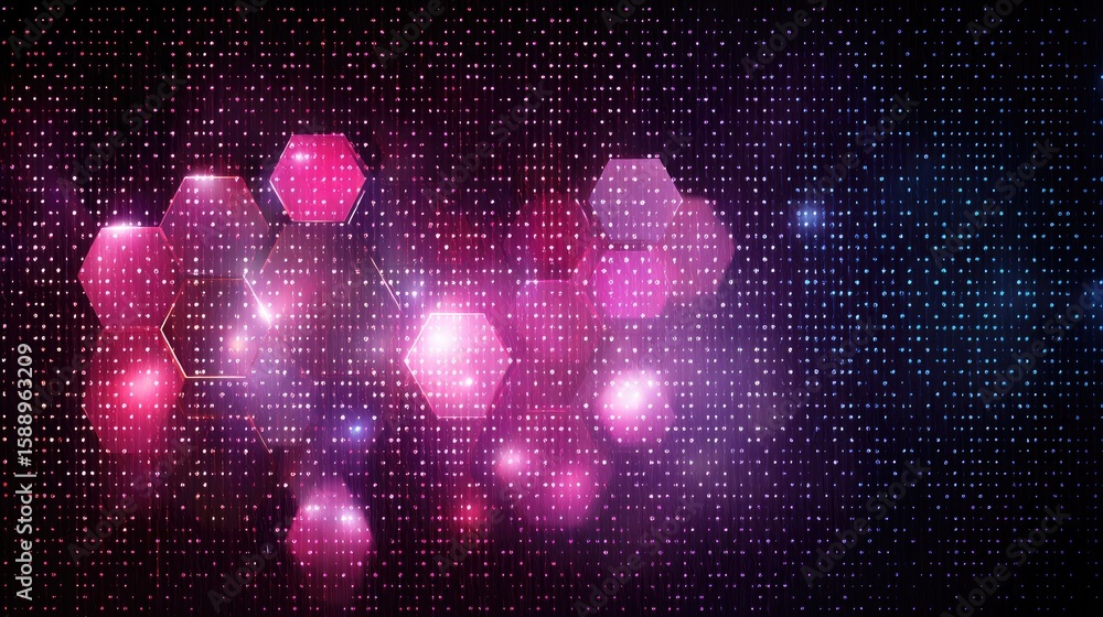 Poster tech-infused background with luminous hexagons and subtle grid texture
