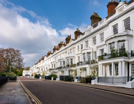 row of beautiful white edwardian houses in kensington london