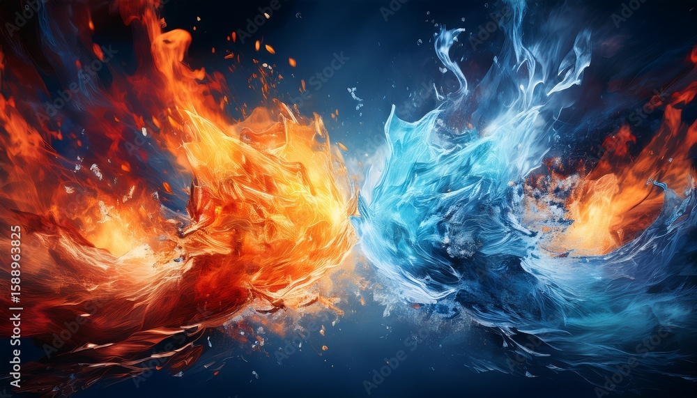 Poster clash of ice and fire visual metaphor of ice and fire battling symbolizing passion and introspection