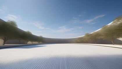 empty concrete floor in city park 3d rendering of outdoor space and architecture with blue sky background