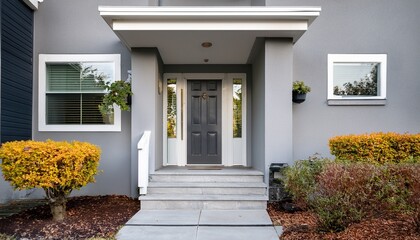 styled home still lifestyle image modern front door with steps up to a front door gray and white exterior home