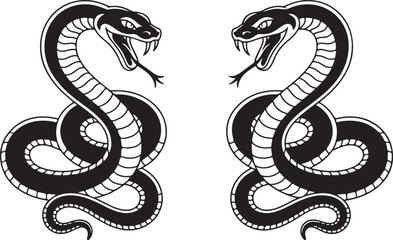 Obraz premium Two black snakes coiled and ready to strike serpent reptile