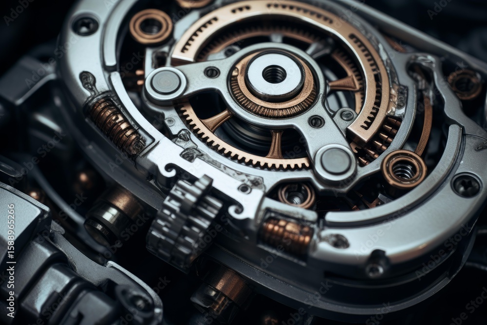 Poster intricate clockwork mechanism with gears and springs, showcasing precision engineering and industria