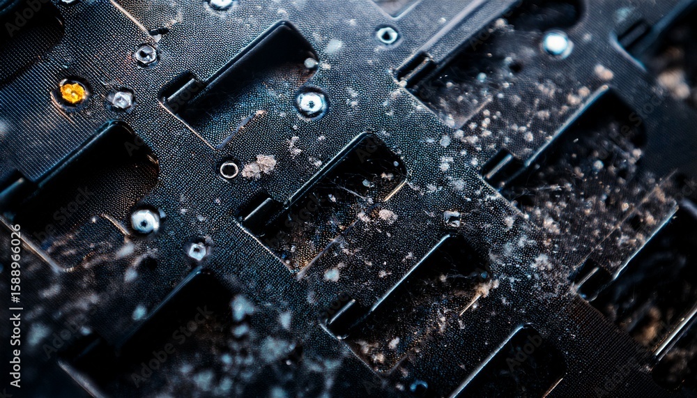 Poster close up macro shot of dust particles on a dark server surface