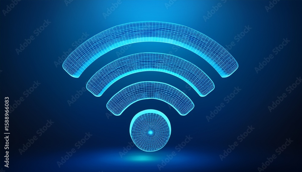 Poster blue wireframe wifi symbol object shape over blue gradient background wireless network or hotspot sy