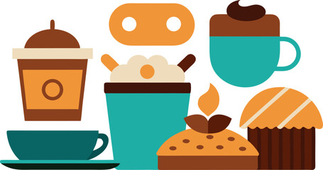 coffee and cake icons set