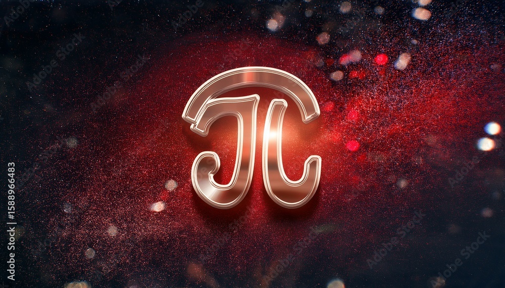 Poster pi symbol shining over dark abstract surface with red particles