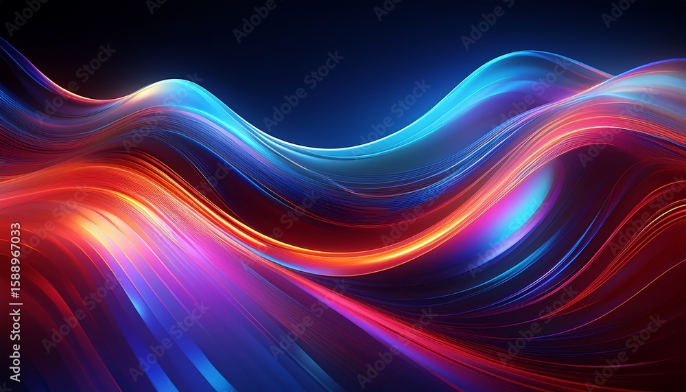 Aufkleber abstract iridescent holographic background with colorful neon waves flowing lines a dark blue and re