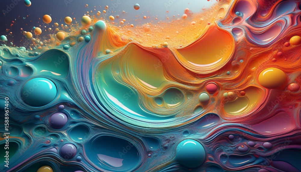 Poster abstract foam and water droplets with colorful gradient overlay background foam water abstract color