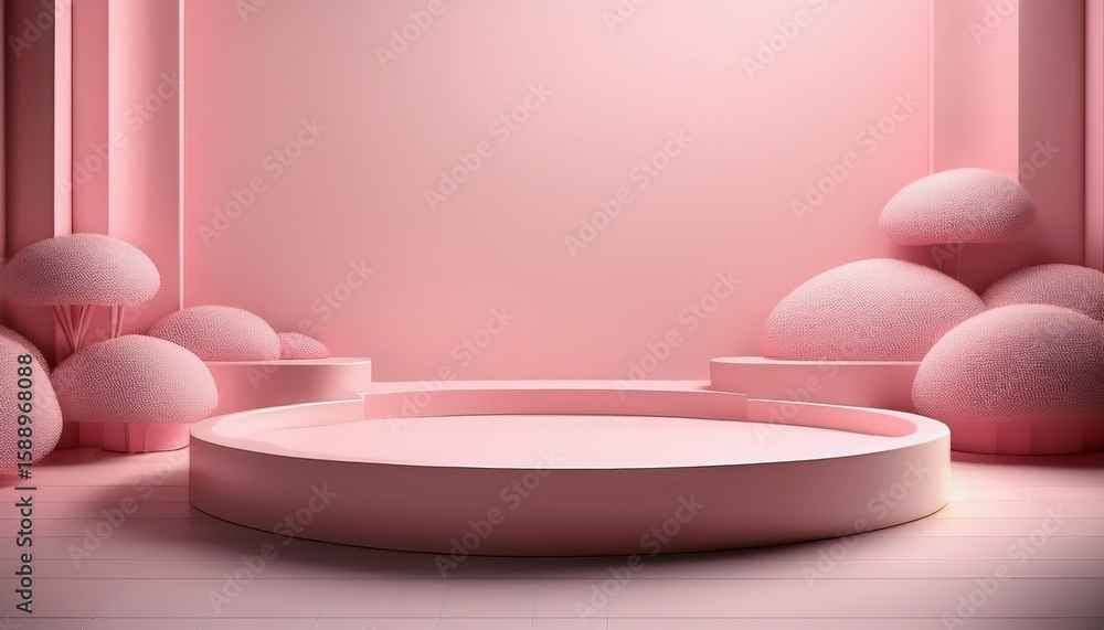 Poster pastel pink display background with empty podium