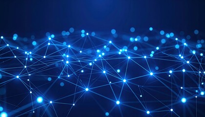 Fototapeta premium Abstract digital network with glowing blue nodes and lines, symbolizing connectivity and technology.