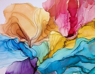 decorative hand painted alcohol ink background with rainbow colours