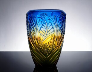 glass vase colorful blue and yellow with transparent glass bohemian glass vase
