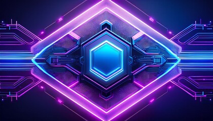 glowing hexagonal futuristic circuit design with blue and purple neon lights futuristic technology concept
