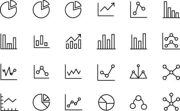 Data Graphs Thin Line Icons Collection on Transparent Background, Editable Stroke Set