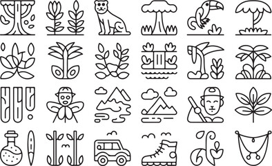 Obraz premium Nature and travel icons featuring flora fauna and adventure vector