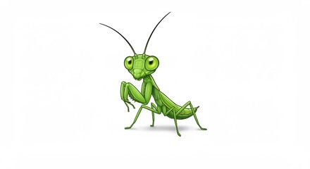 Cute cartoon praying mantis playfully poses against white background soft light. AI Generated