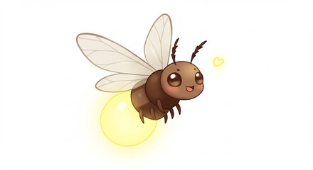 Cute cartoon firefly glows softly in flight. AI Generated