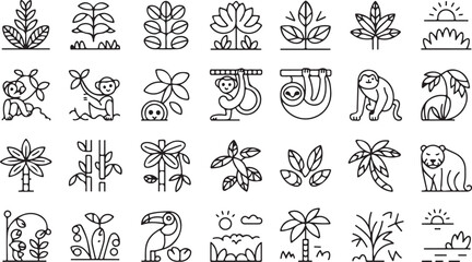 Tropical jungle flora fauna and nature elements vector