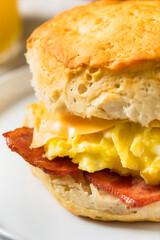 Greasy Bacon Egg and Cheese Buttermilk Biscuit Sandwich