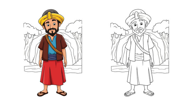 Ali Baba Coloring Sheet Featuring Vibrant Colored and Simple Outline Art for Creativity