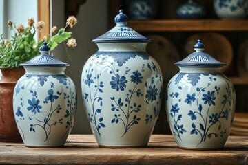 Classic Blue Floral Bembels on Rustic Wooden Table