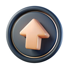 A cartoon up arrow isolated on transparent background indicates direction and growth in a 3d rendering