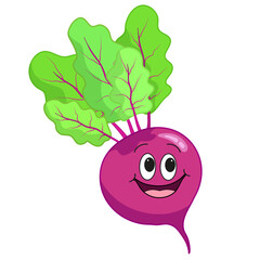 Isolated cute red beetroot character on white background. Vegetable vector illustration for children's entertainment, activity book, comic.